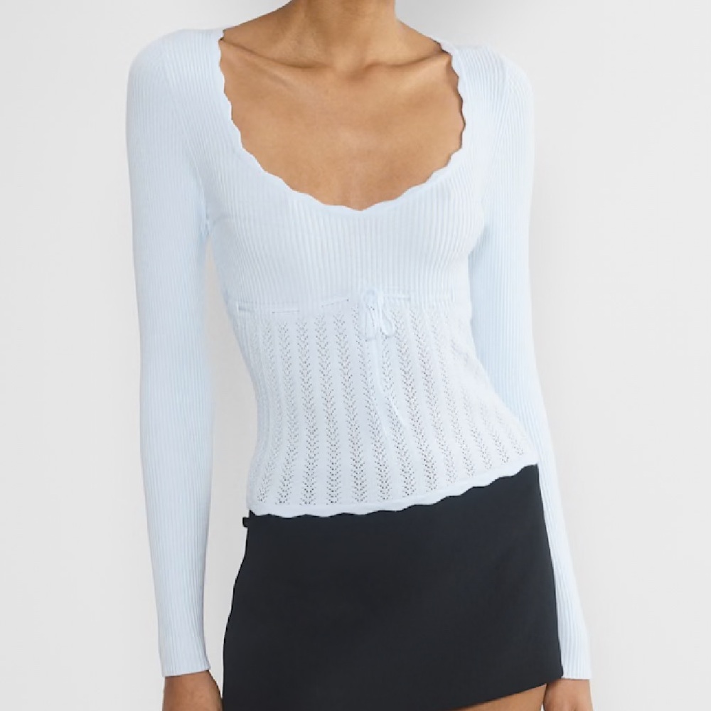 Wilfred Light Blue Pointelle Long Sleeve Sweater